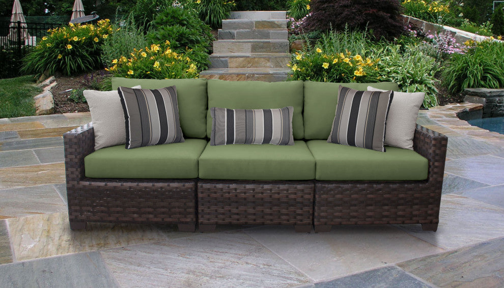 kathy ireland River Brook 3 Piece Wicker Patio Furniture Set, Forest