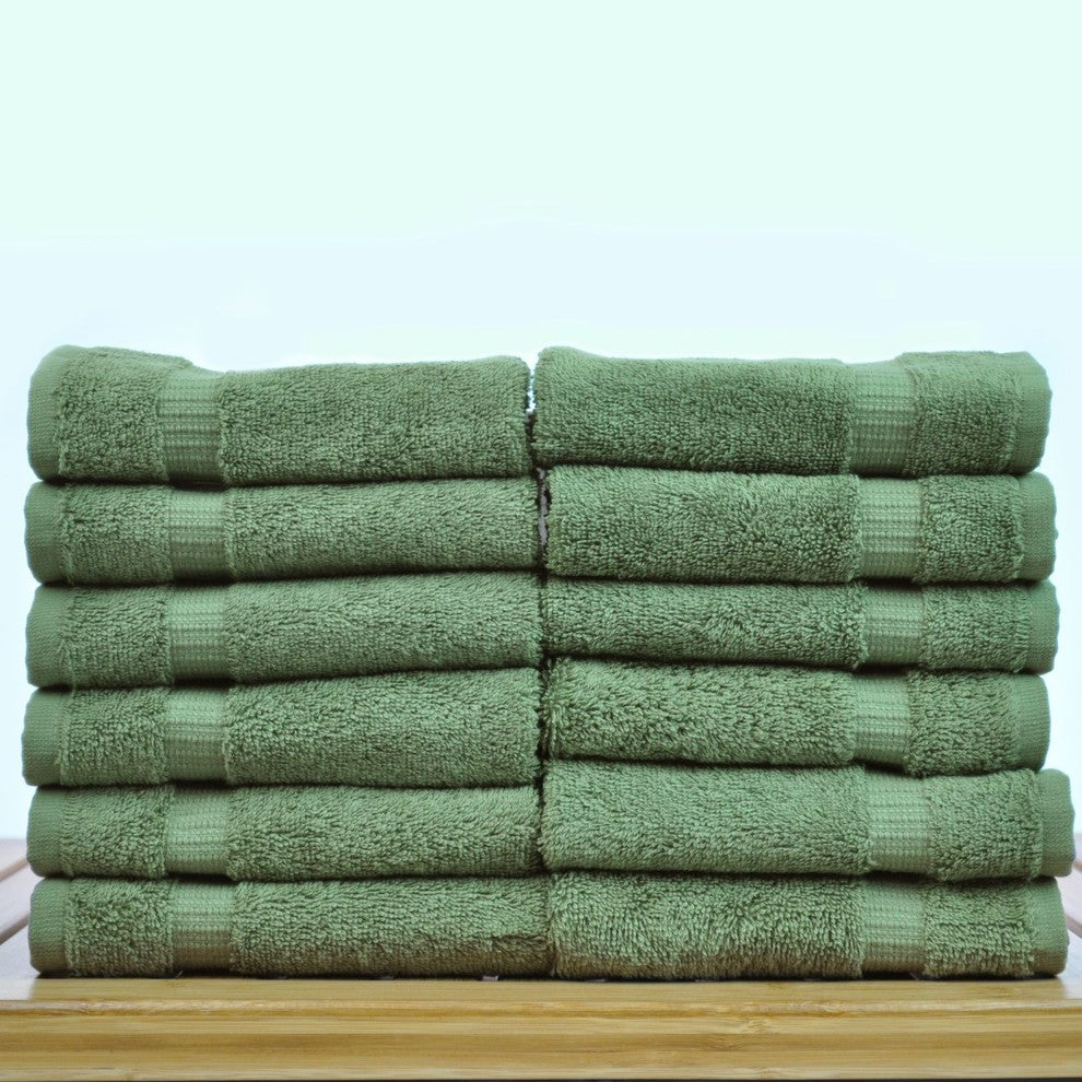 Dobby Border Luxury Hotel and Spa Wash Cloth, Set of 12,  Moss