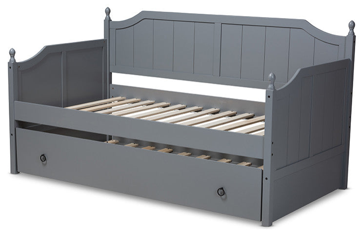 Millie Cottage Farmhouse Grayed Wood Twin Size Daybed With Trundle
