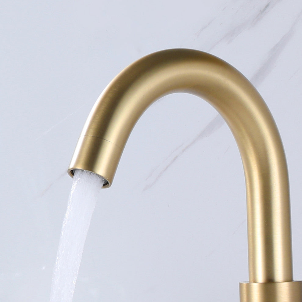 Deck Mounted Dual Handle Widespread Bathroom Faucet, Brushed Gold