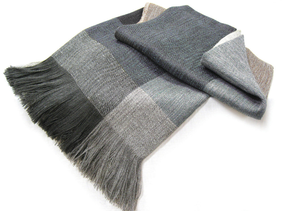 Alpaca and Wool Throw Blanket, Luxury All Season Block Throw, Grey With Blue