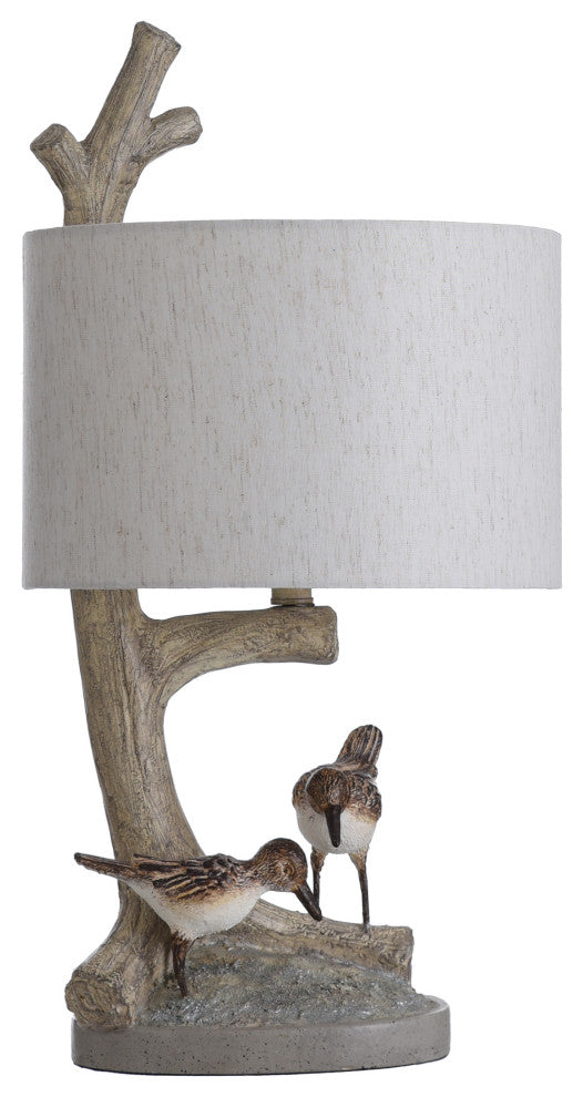 Iuka Farmhouse Birds On A Limb Table Lamp, Heathered Oatmeal Fabric Shade