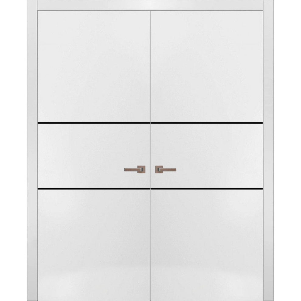 Solid French Double Doors 84 x 84 | Planum 0014 White Silk with