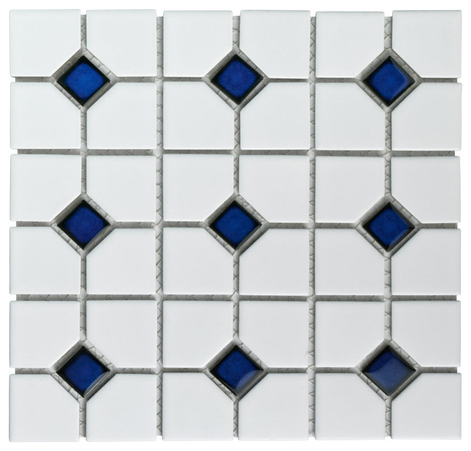 Oxford Matte White w/ Cobalt Dot Porcelain Floor and Wall Tile