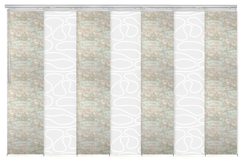 Calisto-Florentina 7-Panel Track Extendable Vertical Blinds 110-153"x94", Satin Nickel Track