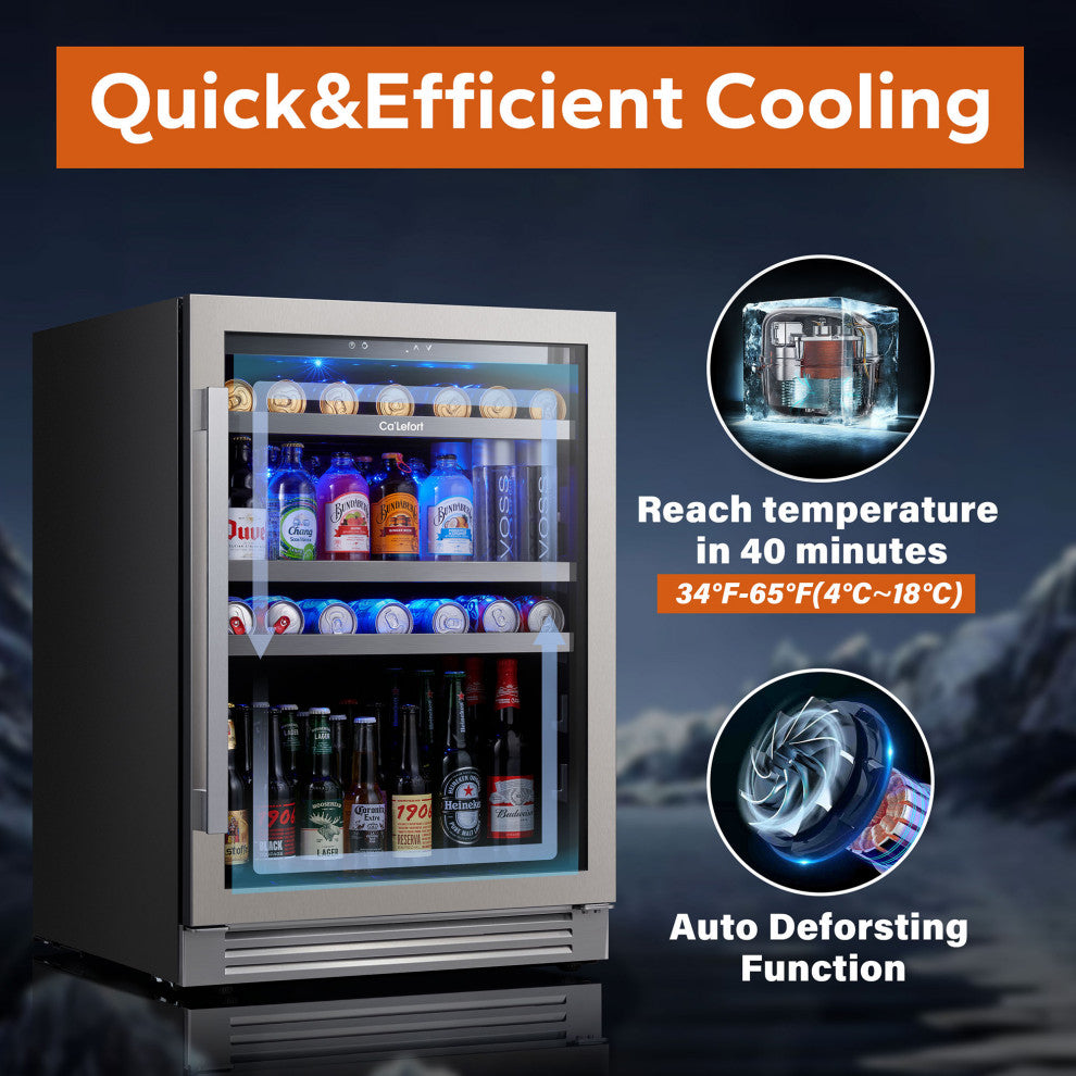 Ca"™Lefort 24" Drink Fridge: 180 Can, LED Lights, Built-In/Freestanding