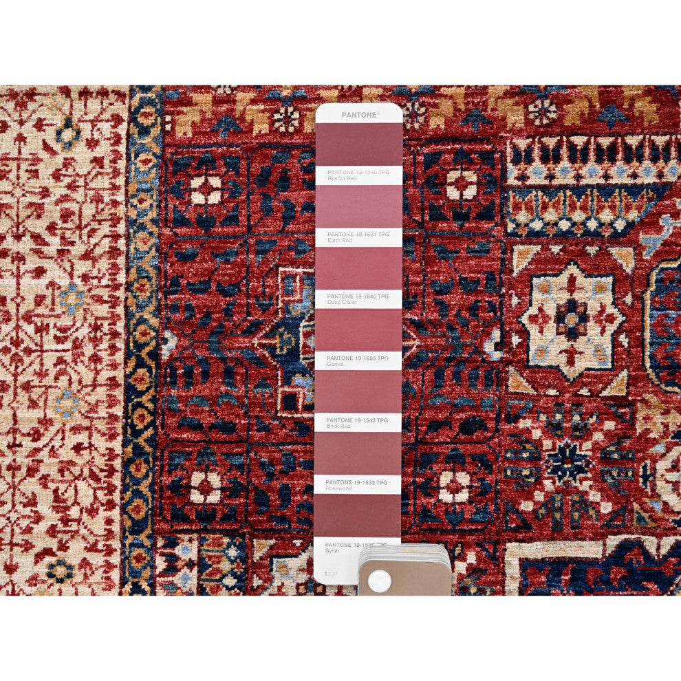 Vermilion Red Hand Knotted Mamluk Design 200 KPSI Natural Wool Rug 5'9"x9'7"