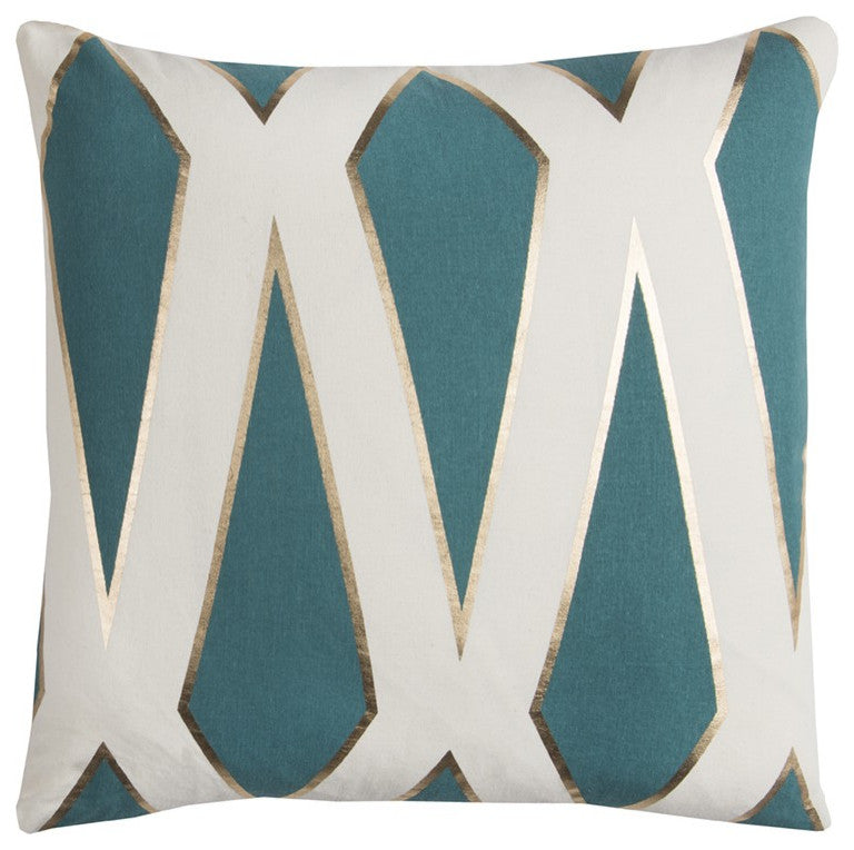 Teal Ivory Geometric Linework Throw Pillow