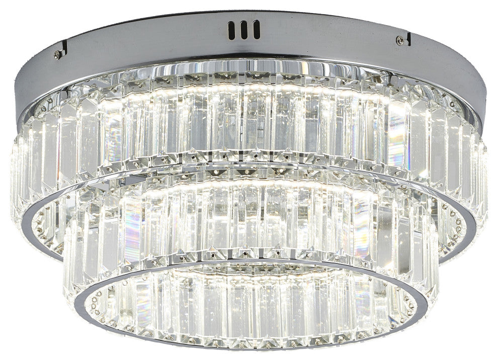 2-Light Chrome Dimmable LED Flush Mount With Clear Crystals