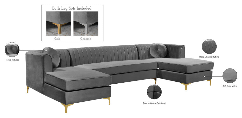 Graham Velvet 3pc. Sectional, Gray