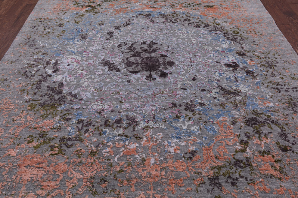 7' 11" X 10' 4" Modern Handmade Wool and Silk Rug Q7039