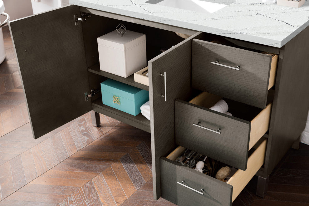 James Martin 850-V48-SOK-3ENC 48" Single Vanity Silver Oak w/ 3 CM Quartz Top