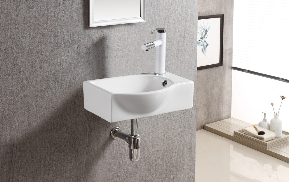ELANTI EC1805-L Porcelain Wall-Mounted Sink, Left-Facing, White