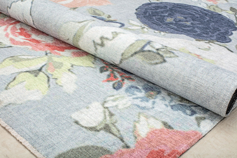 Serafina Blossoming Beauty Floral Contemporary Light Blue Area Rug, 5'3" X 7'0"