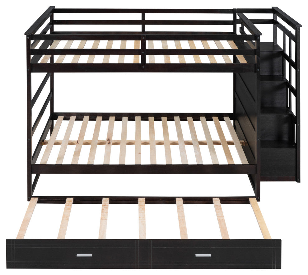 Gewnee Full Over Full Bunk Bed with Twin Size Trundle and Staircase