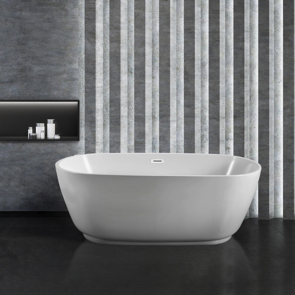 59" Streamline N560WH Soaking Freestanding Tub and Tray With Internal Drain