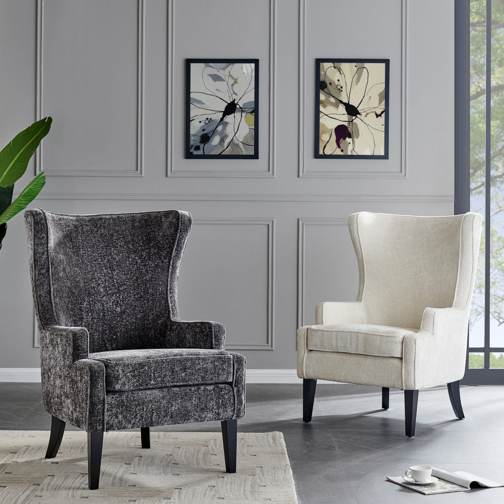Clementine KD Fabric Wing Accent Arm Chair, Cream