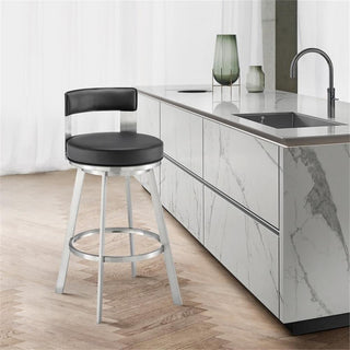 Armen Living Lynof 30" Swivel Faux Leather/Metal Bar Stool in Black/Chrome