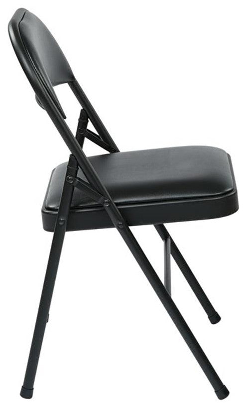 Set of 4 Folding Chair with Vinyl Seat in Black