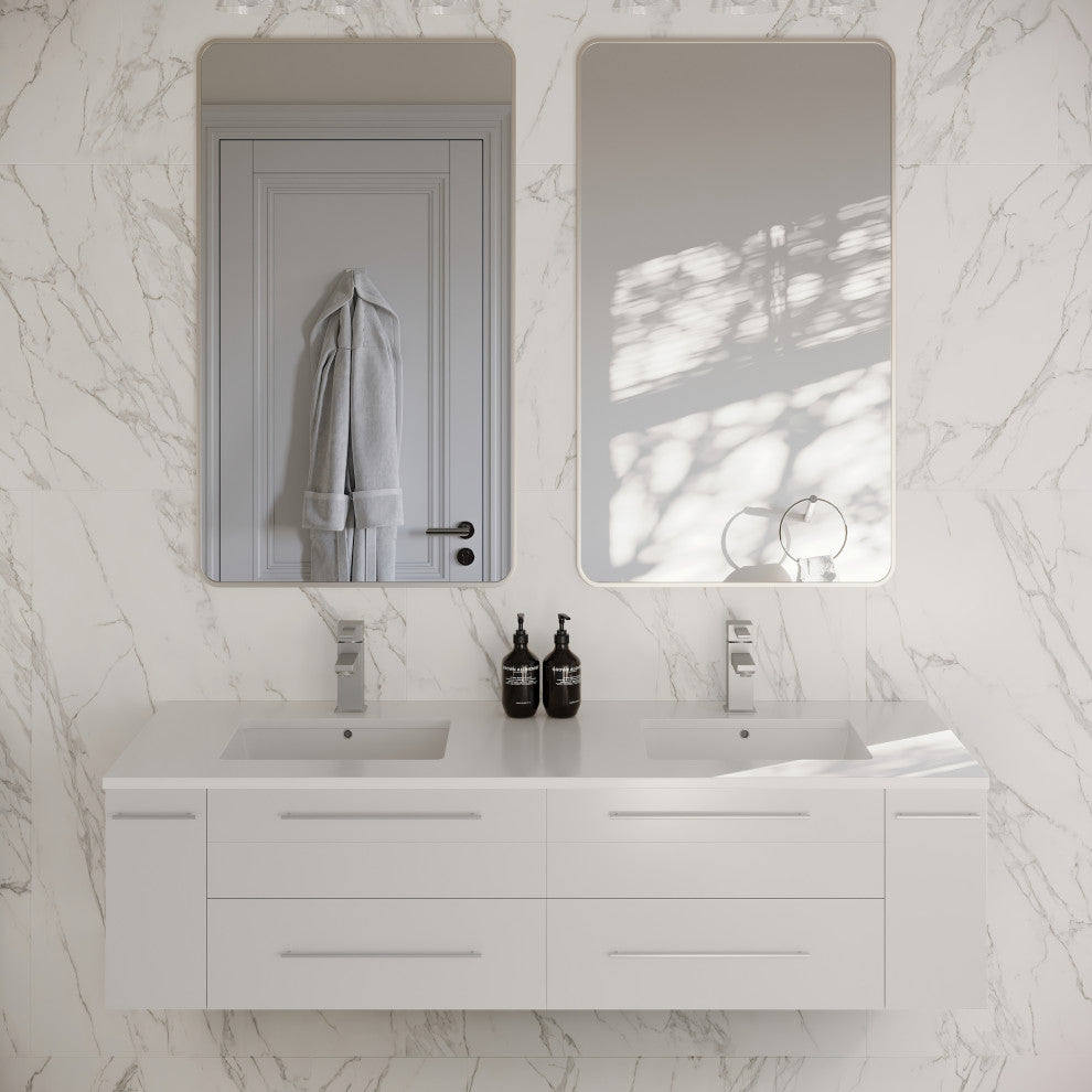 Lucera Wall Mount Double Undermount Sink Bathroom Cabinet, White, 60"