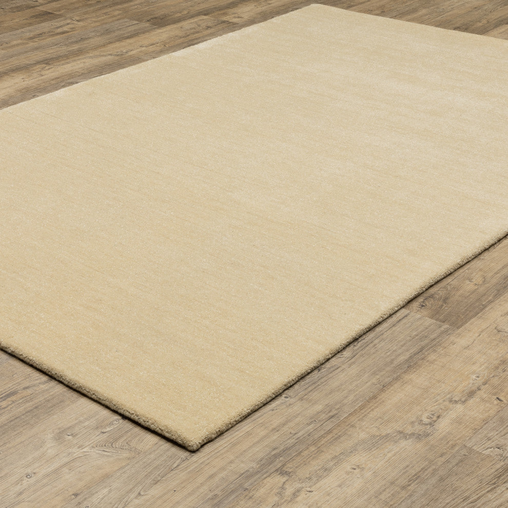 Apollo Heathered Solid Beige Hand-Made Wool Area Rug 10' x 13'