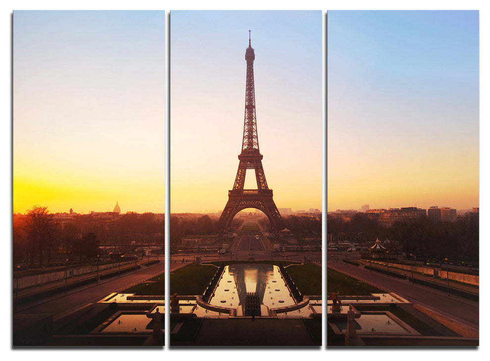 "Brown Silhouette of Paris Eiffel Tower" Metal Wall Art, 3 Panels, 36"x28"