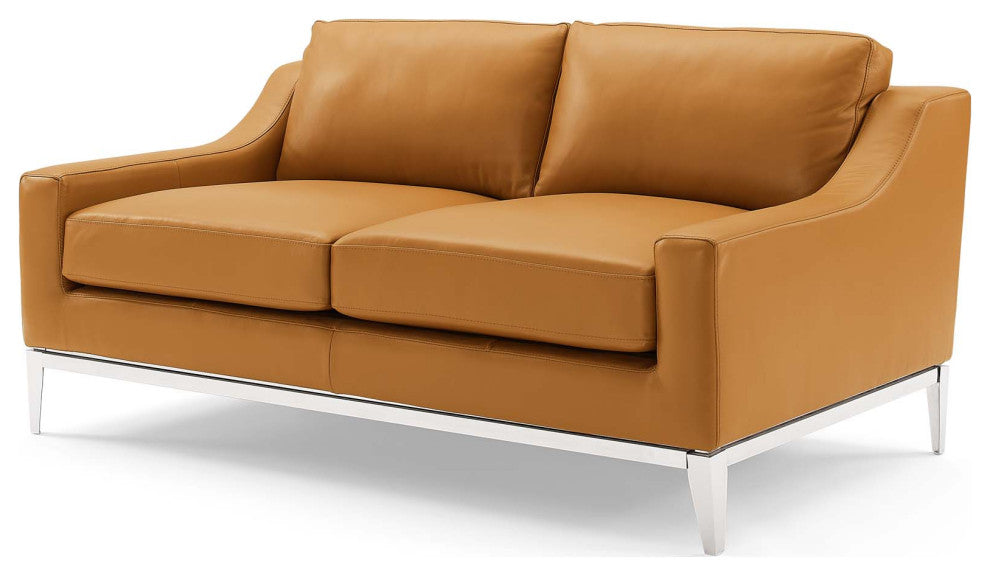Armchair and Loveseat Sofa Set, Leather, Tan, Modern, Living Lounge Hospitality
