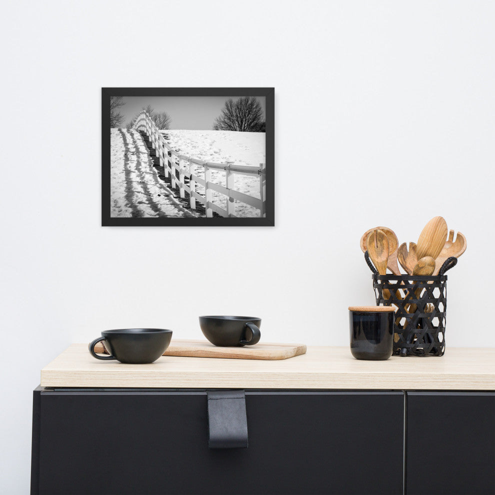 Endless Fences in Black & White Rural Landscape Framed Photo Paper Art Prints, Black, 11" X 14"
