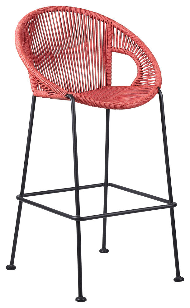 Acapulco 26" Indoor Outdoor Steel Bar Stool with Brick Red Rope