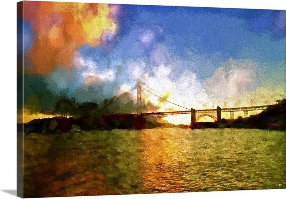 "Watercolor Golden Gate Bridge II, San Francisco Painting Series" Wrapped Can