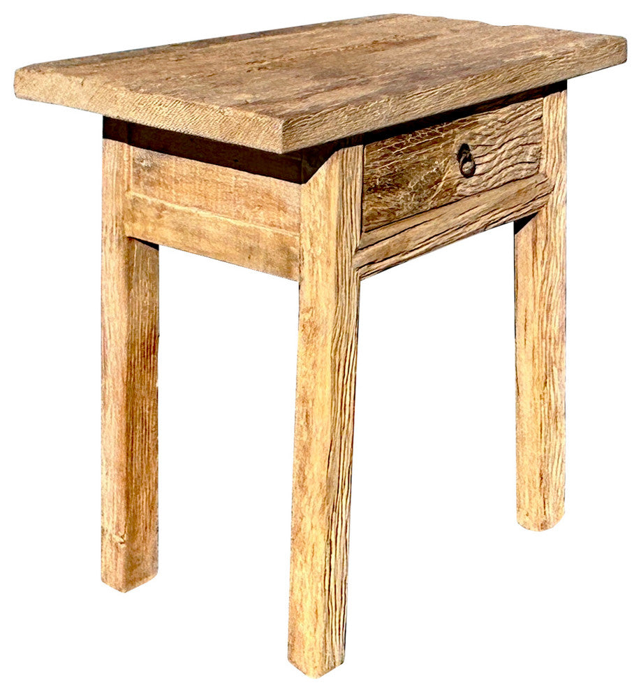 Natural Wood Minimalistic Rough Grain Wood Side Table Pedestal