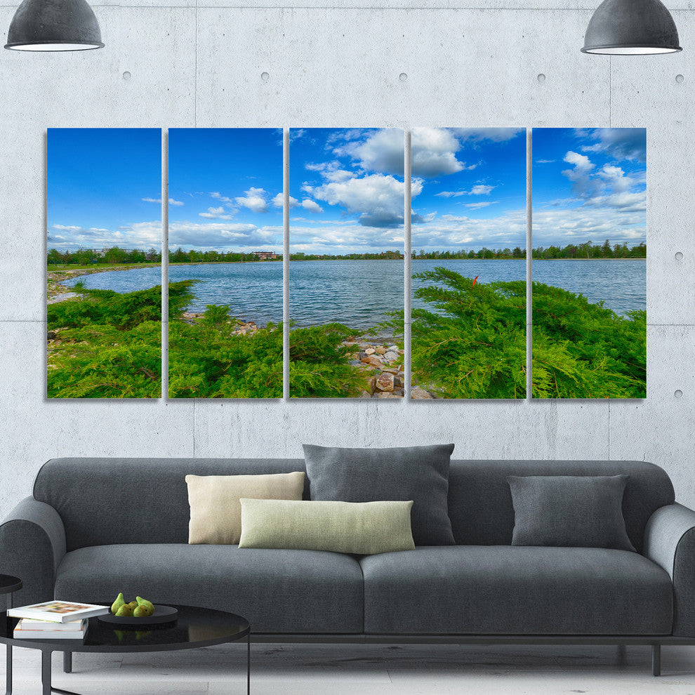 Landscape with Green and Waters, Landscape Canvas Art Print, 60"x28", 5 Panels