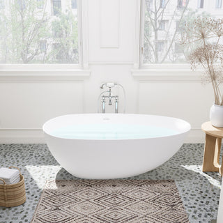 Giotto Flatbottom Freestanding Solid Surface Soaking Bathtub, Matte White, 67inch