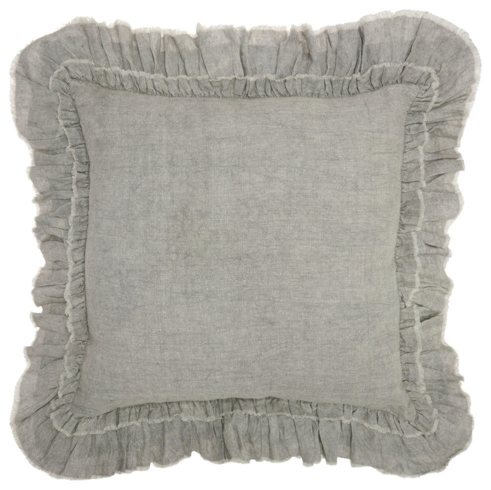 Nourison Home 24"x24" Mina Victory Sofia Linen Frilled Border Gray Pillows