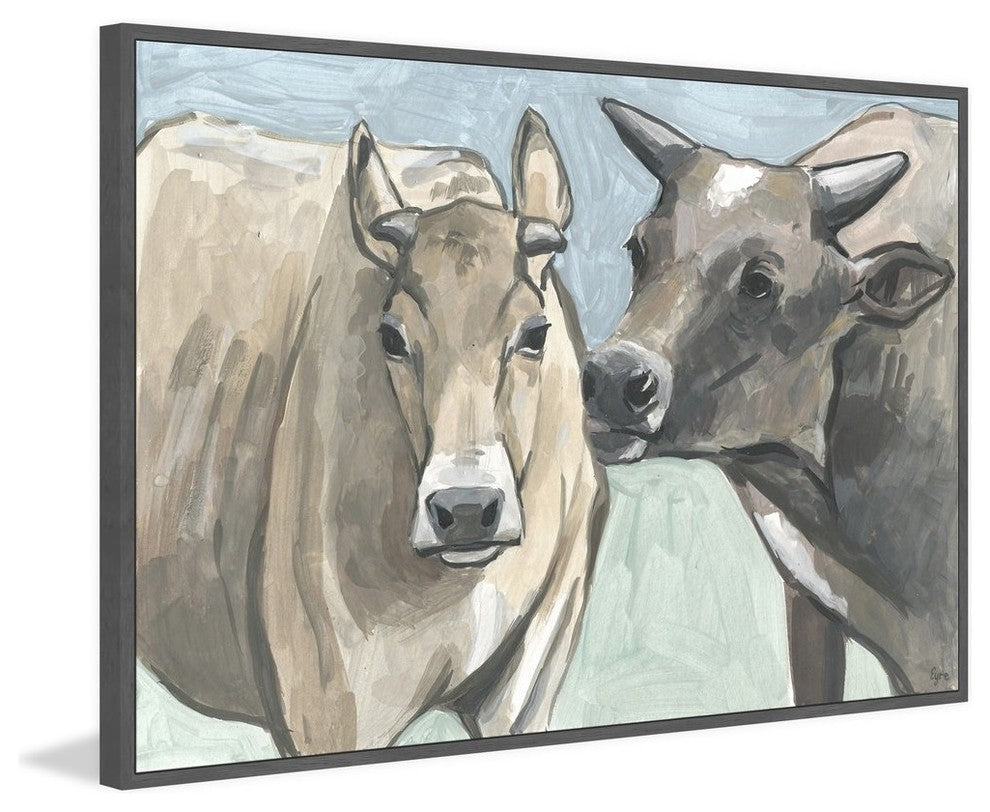 "Vache Romance" Floater Framed Painting Print on Canvas, 18"x12"