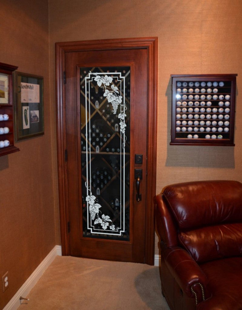 Wine Door - Vineyard Grapes Cascade - Primed - 30" x 96" - Knob on Left -...