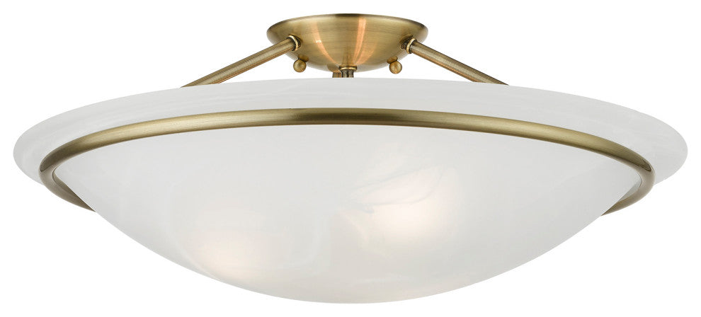 Livex Lighting Antique Brass 3-Light Large Semi-Flush