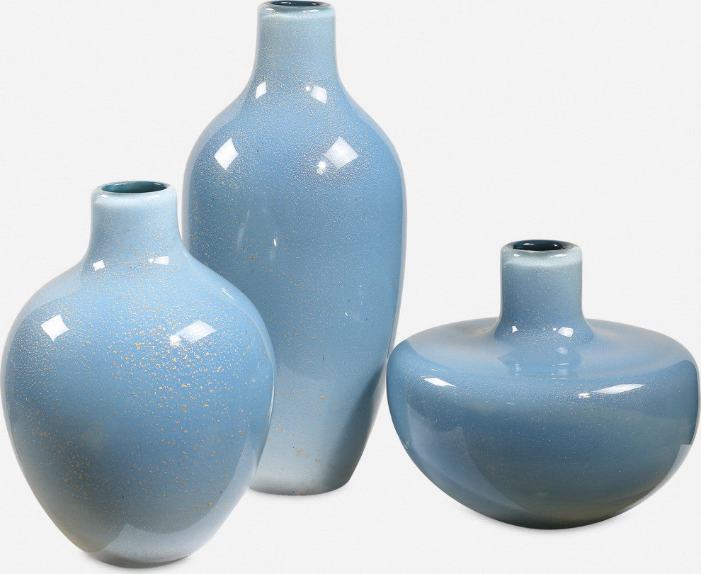 Uttermost 18192 Celestial Frost 10-1/4" Tall Glass Vase - Set of - Pale Blue