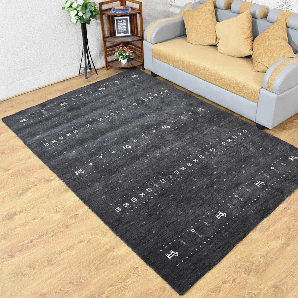 Hand Knotted Loom Wool Area Rug Contemporary Charcoal L00585, [Rectangle] 6'x9'