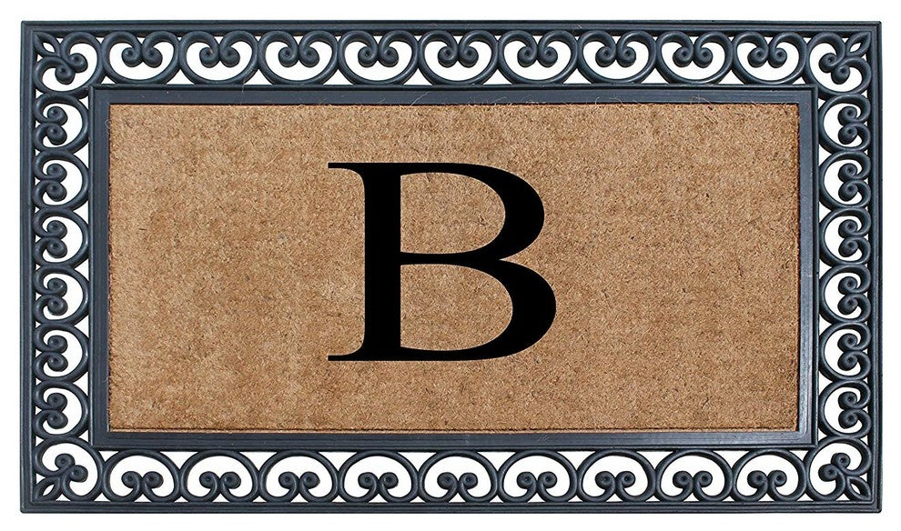 A1HC Black Rubber and Coir Paisley Border Monogrammed Double Doormat, 30"X48", B