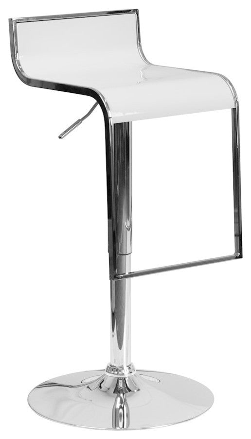 Modern White Plastic Adjustable Height Barstool With Chrome Drop Frame