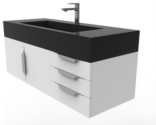 CastelloUSA Nile 48" Wall Mounted Vanity Set, White, Black Top, Brushed Nickel