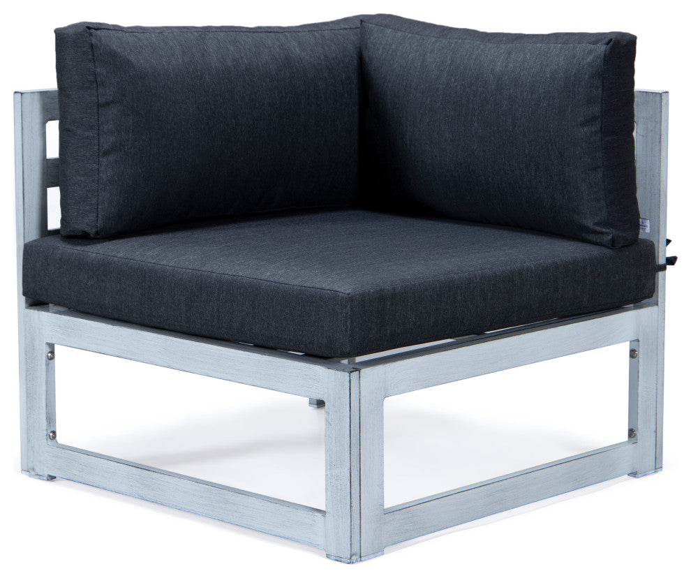 LeisureMod Chelsea 7-Piece Gray Patio Sectional With Coffee Table, Black