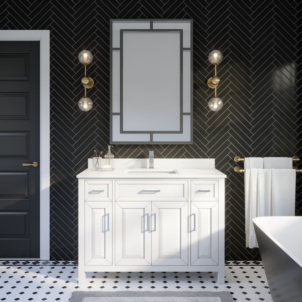 Terrence 48" Vanity with Power Bar and Drawer Organizer, White