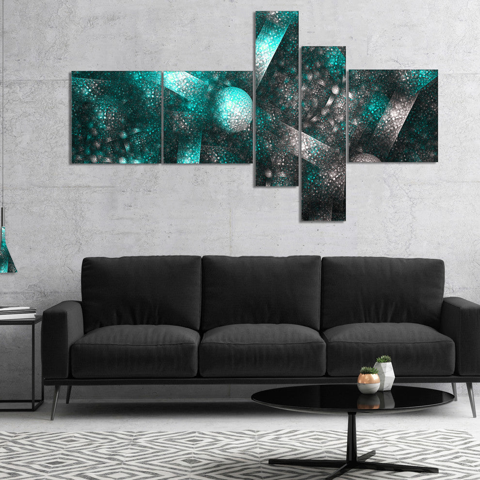 Crystal Cell Blue Steel Texture, Abstract Canvas Art Print, 60"x32", 5 panels