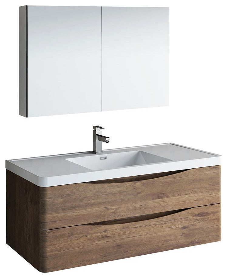 Tuscany 48" Rosewood Wall Hung Vanity Set, Versa Faucet, Brushed Nickel