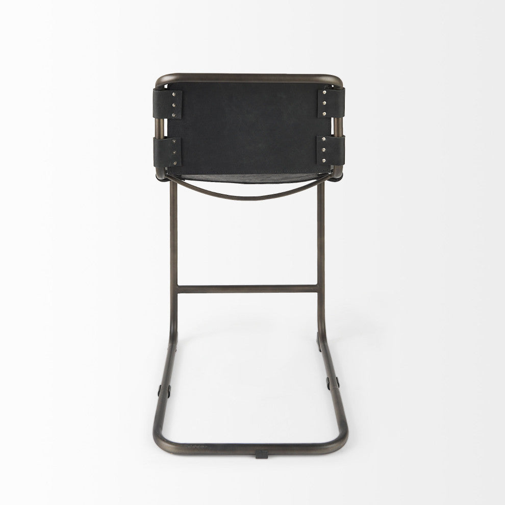 Berbick 21L x 25W x 38H Black Leather With Iron Frame Counter Stool