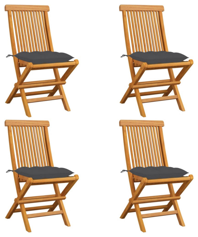 Vidaxl Garden Chairs With Anthracite Cushions 4-Piece Set Solid Teak Wood
