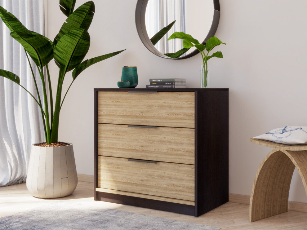 Egeo 3 Drawer Dresser, Black Wengue / Pine