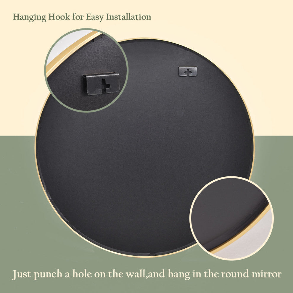 Easly Aluminum Alloy Framed Round Mirror, Gold, 24x24